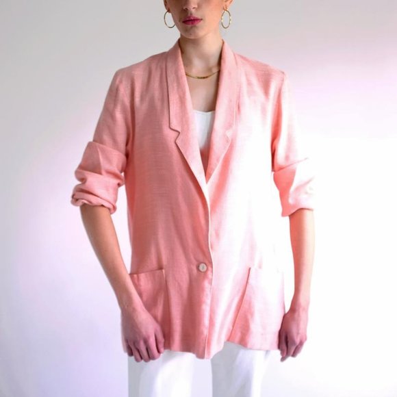 Vintage Pink Oversized Linen Blazer Size 6 - Picture 4 of 7